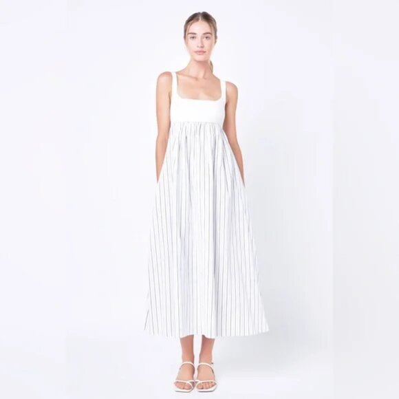 English Factory NWT women’s white striped tie back knit maxi dress sz XS - Picture 1 of 14